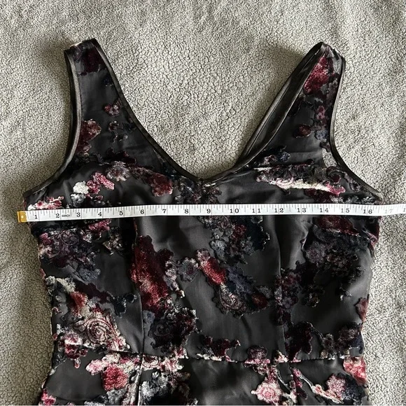 White House Black Market Black Floral Velvet 90s Inspired Formal Midi Dress - Picture 7 of 13